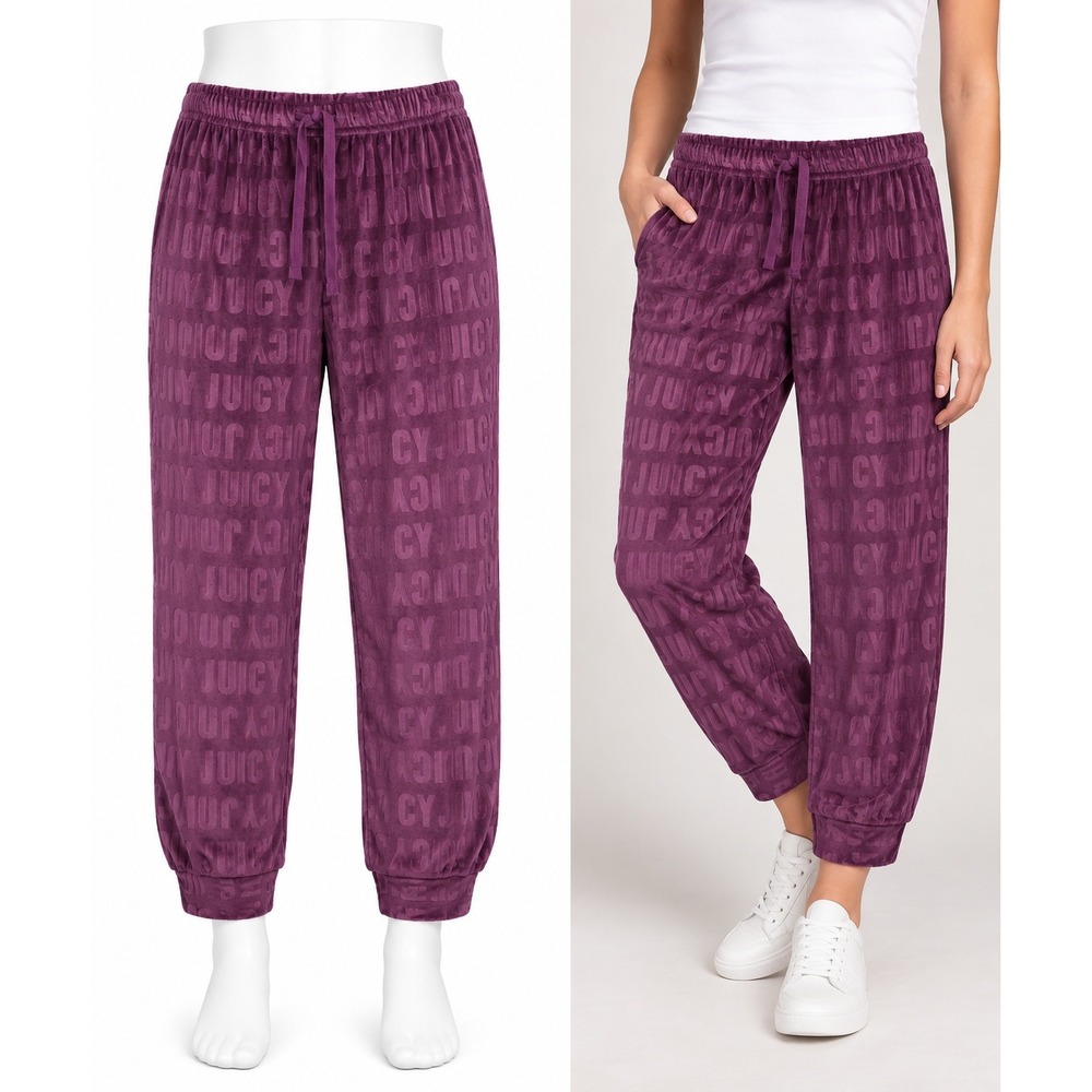 Juicy Couture Joggers Women L Purple Y2K Style Velour Monogram Logo Lounge Pants